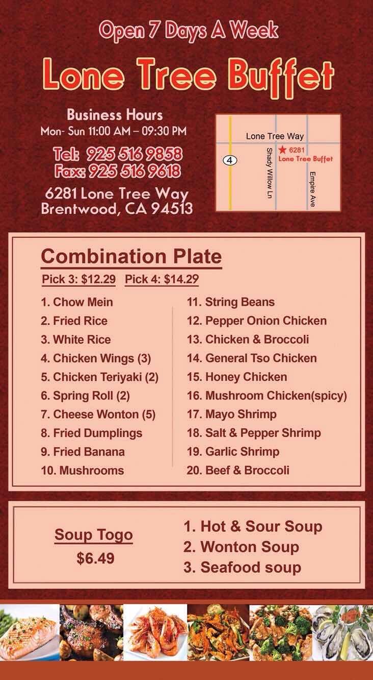 Printed menu page with buffet options.